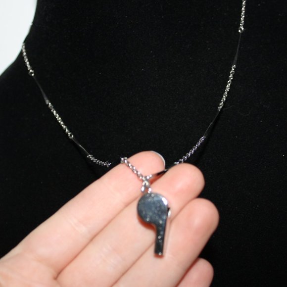 Beautiful silver and working whistle necklace 20"
